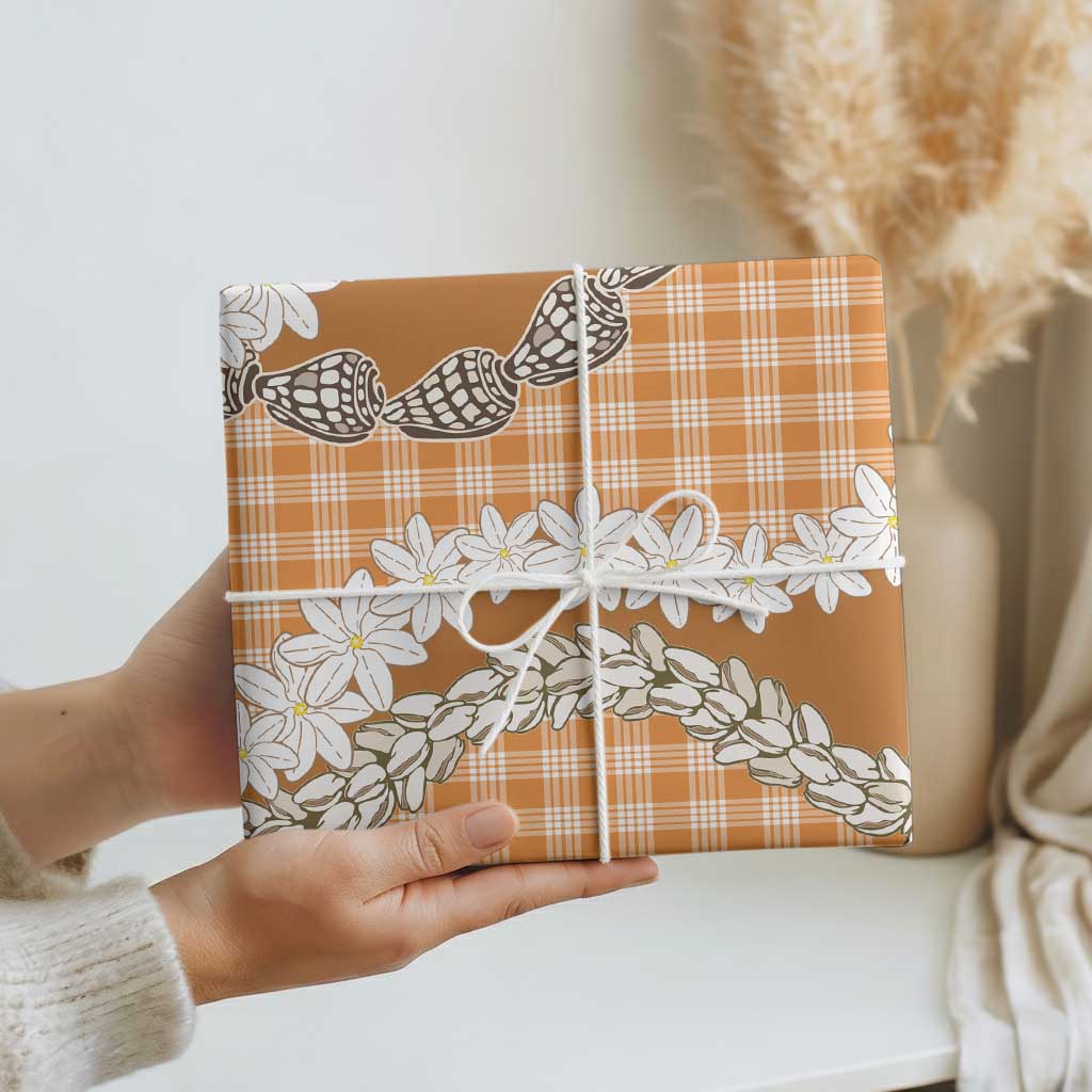 Orange Hawaii Tiare and Shell Lei Wrapping Paper Hawaiian Palaka Luxury Vibes LT14 - Polynesian Pride