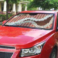 Red Hawaii Tiare and Shell Lei Auto Sun Shade Hawaiian Palaka Luxury Vibes - Polynesian Pride