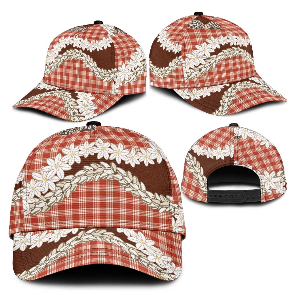 Red Hawaii Tiare and Shell Lei Classic Cap Hawaiian Palaka Luxury Vibes - Polynesian Pride