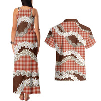 Red Hawaii Tiare and Shell Lei Couples Matching Tank Maxi Dress and Hawaiian Shirt Hawaiian Palaka Luxury Vibes LT14 - Polynesian Pride