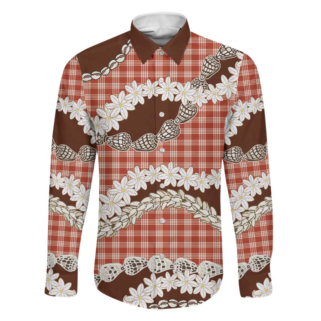 Red Hawaii Tiare and Shell Lei Family Matching Long Sleeve Bodycon Dress and Hawaiian Shirt Hawaiian Palaka Luxury Vibes LT14 Dad's Shirt - Long Sleeve Red - Polynesian Pride
