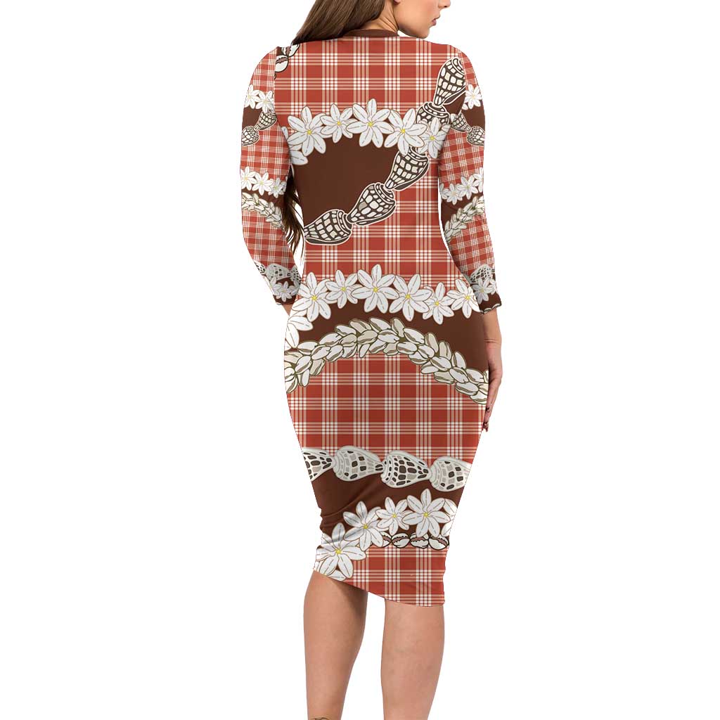Red Hawaii Tiare and Shell Lei Family Matching Long Sleeve Bodycon Dress and Hawaiian Shirt Hawaiian Palaka Luxury Vibes LT14 - Polynesian Pride