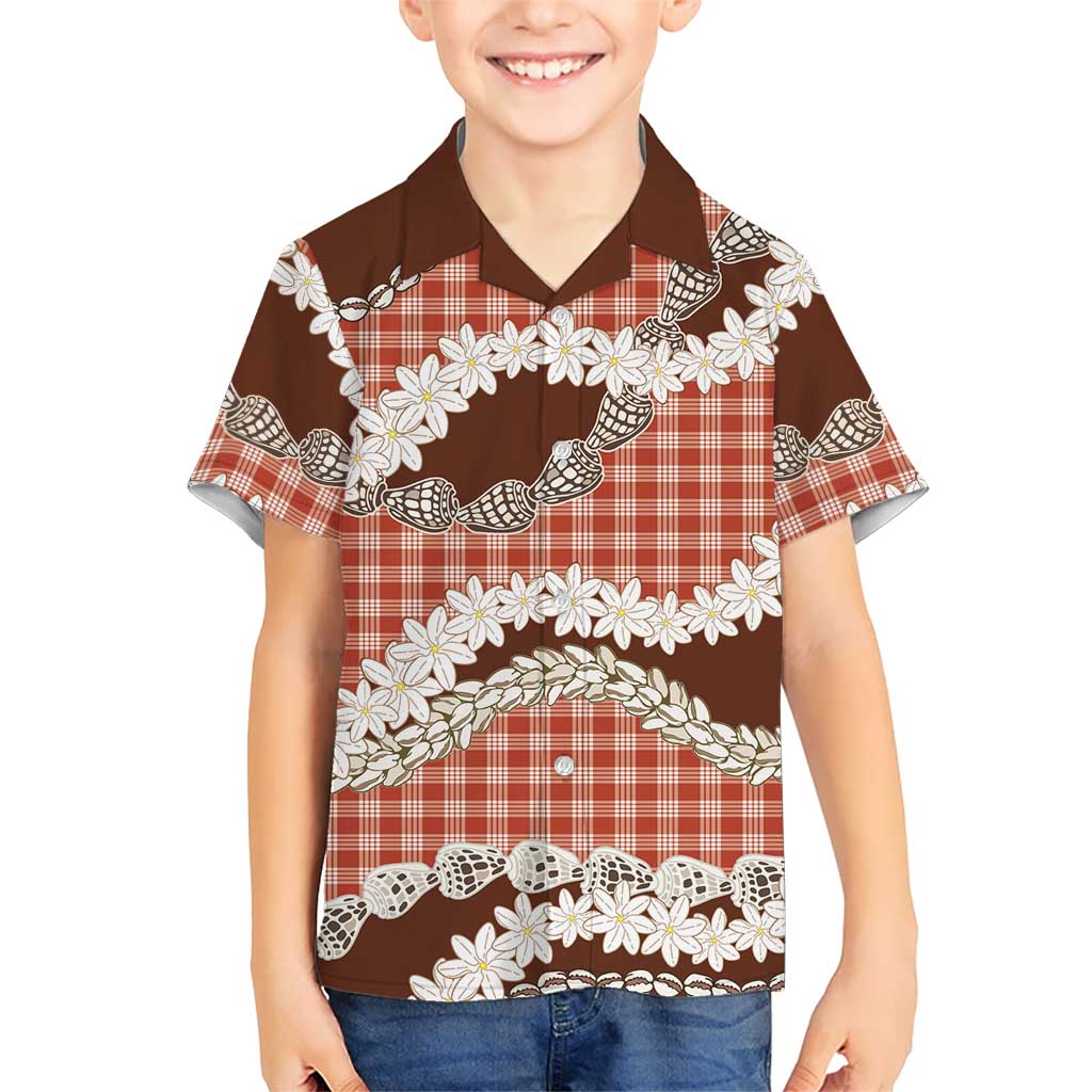 Red Hawaii Tiare and Shell Lei Family Matching Mermaid Dress and Hawaiian Shirt Hawaiian Palaka Luxury Vibes LT14 Son's Shirt Red - Polynesian Pride