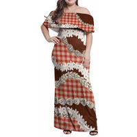 Red Hawaii Tiare and Shell Lei Family Matching Off Shoulder Maxi Dress and Hawaiian Shirt Hawaiian Palaka Luxury Vibes LT14 Mom's Dress Red - Polynesian Pride