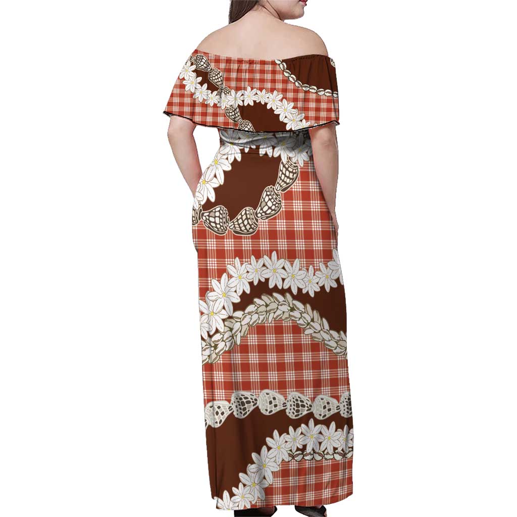 Red Hawaii Tiare and Shell Lei Family Matching Off Shoulder Maxi Dress and Hawaiian Shirt Hawaiian Palaka Luxury Vibes LT14 - Polynesian Pride
