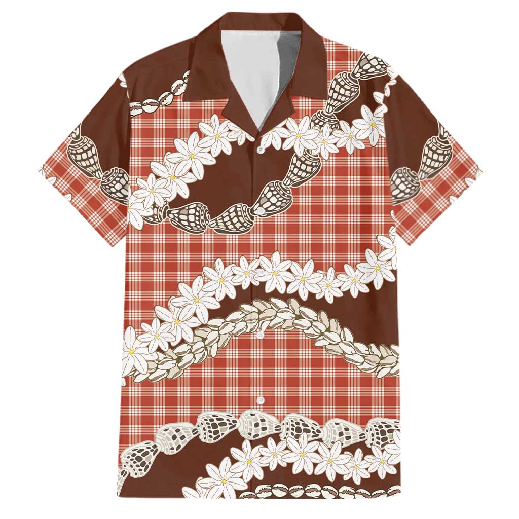 Red Hawaii Tiare and Shell Lei Family Matching Off Shoulder Short Dress and Hawaiian Shirt Hawaiian Palaka Luxury Vibes LT14 Dad's Shirt - Short Sleeve Red - Polynesian Pride