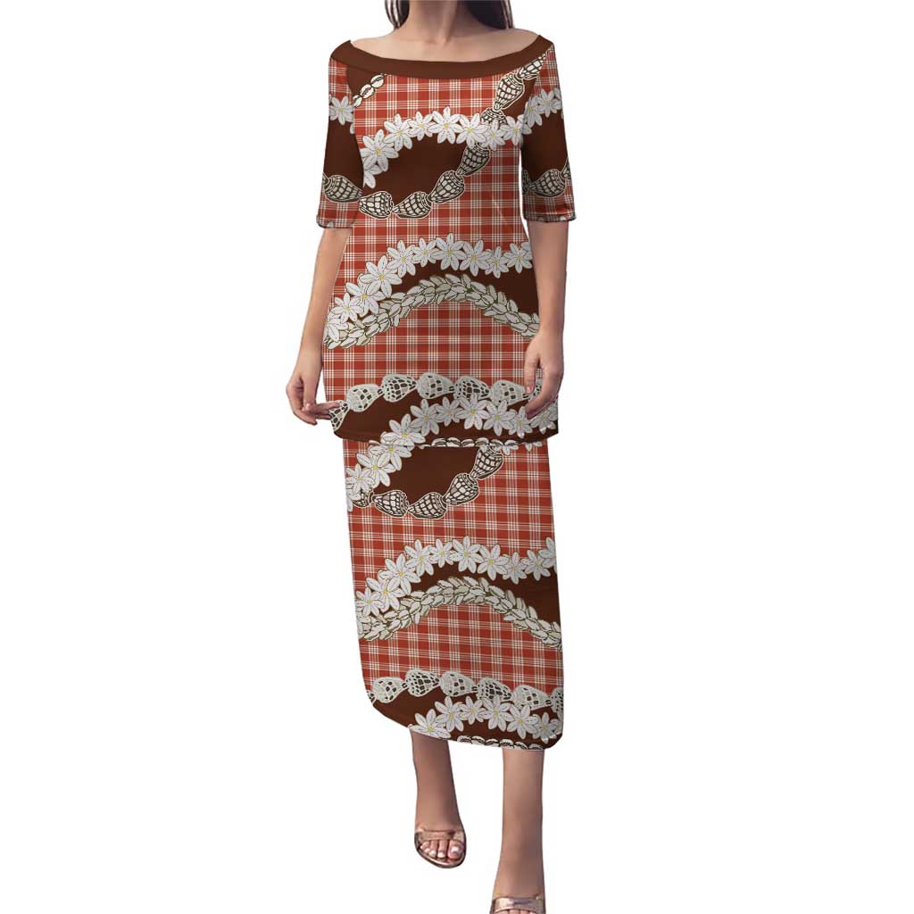Red Hawaii Tiare and Shell Lei Family Matching Puletasi and Hawaiian Shirt Hawaiian Palaka Luxury Vibes LT14 Mom's Dress Red - Polynesian Pride