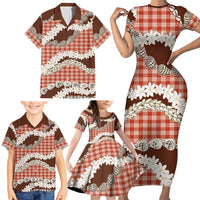 Red Hawaii Tiare and Shell Lei Family Matching Short Sleeve Bodycon Dress and Hawaiian Shirt Hawaiian Palaka Luxury Vibes LT14 - Polynesian Pride