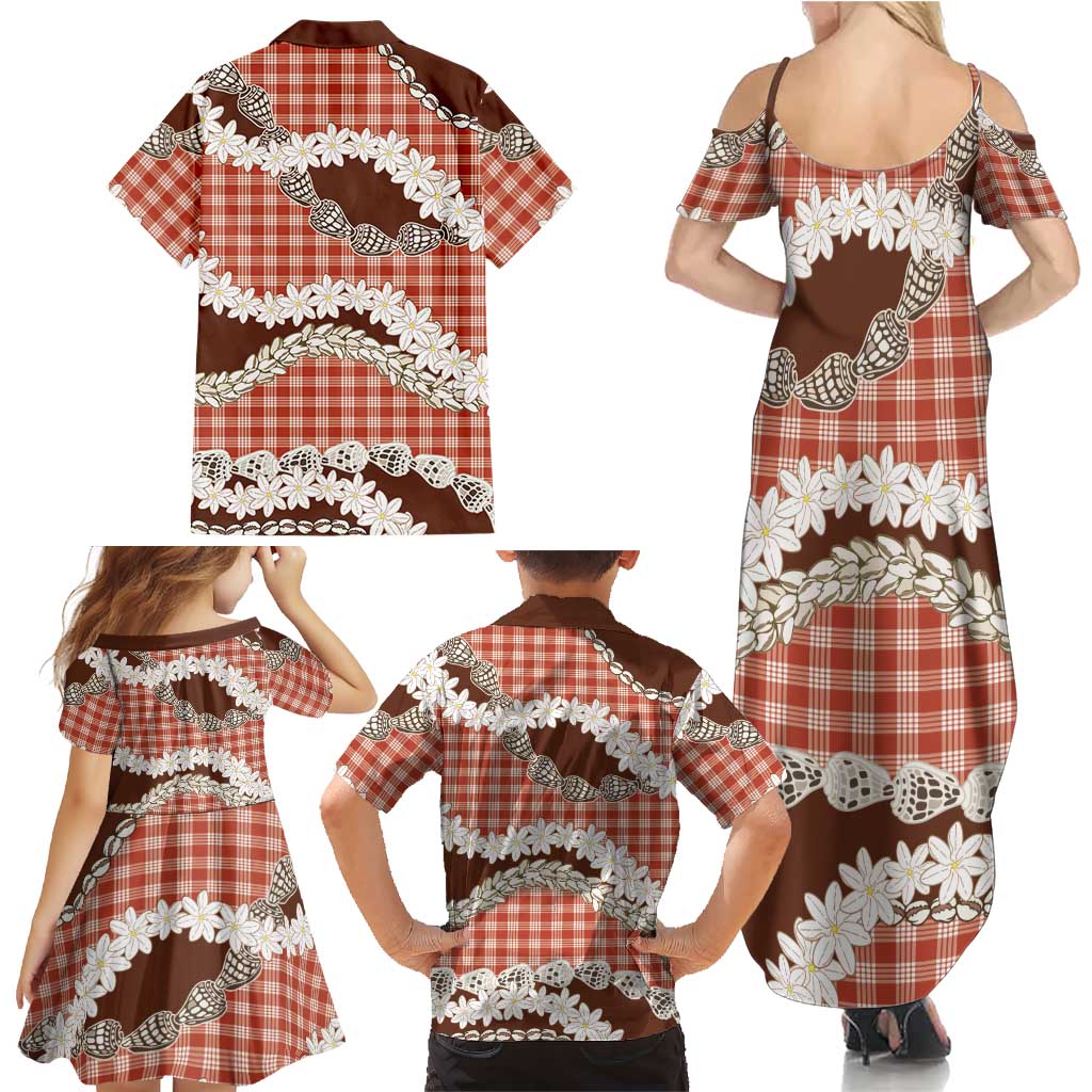 Red Hawaii Tiare and Shell Lei Family Matching Summer Maxi Dress and Hawaiian Shirt Hawaiian Palaka Luxury Vibes LT14 - Polynesian Pride