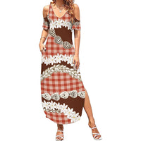 Red Hawaii Tiare and Shell Lei Family Matching Summer Maxi Dress and Hawaiian Shirt Hawaiian Palaka Luxury Vibes LT14 Mom's Dress Red - Polynesian Pride