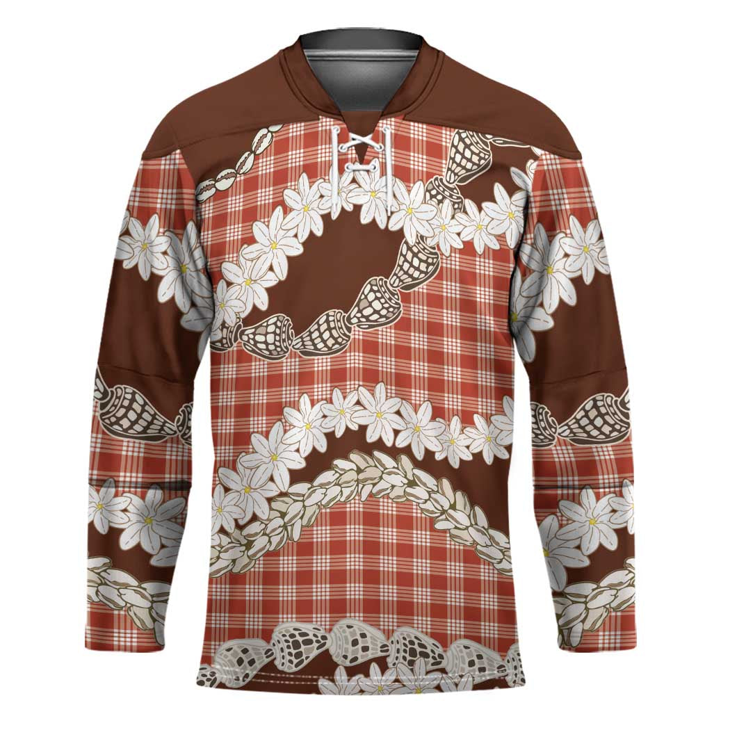 Red Hawaii Tiare and Shell Lei Hockey Jersey Hawaiian Palaka Luxury Vibes LT14 Unisex Red - Polynesian Pride