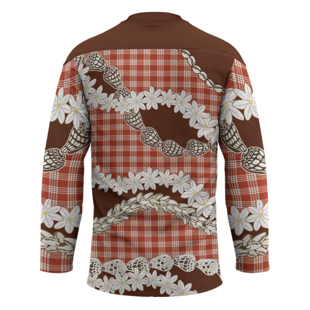 Red Hawaii Tiare and Shell Lei Hockey Jersey Hawaiian Palaka Luxury Vibes LT14 - Polynesian Pride