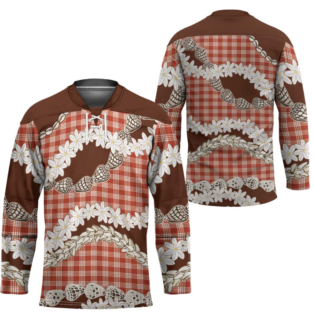 Red Hawaii Tiare and Shell Lei Hockey Jersey Hawaiian Palaka Luxury Vibes LT14 - Polynesian Pride