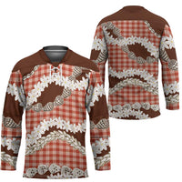 Red Hawaii Tiare and Shell Lei Hockey Jersey Hawaiian Palaka Luxury Vibes LT14 - Polynesian Pride