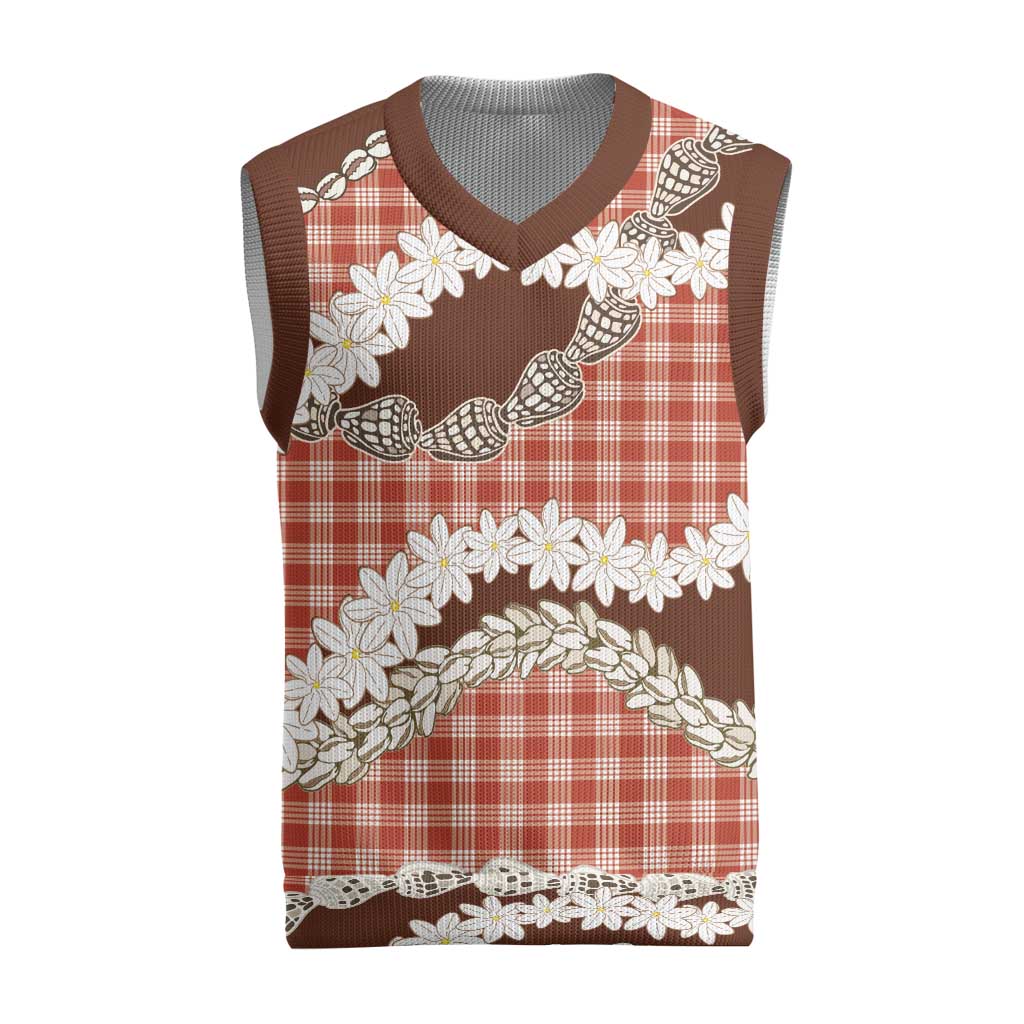 Red Hawaii Tiare and Shell Lei Christmas Knitted V-Neck Vest Hawaiian Palaka Luxury Vibes LT14 Red - Polynesian Pride