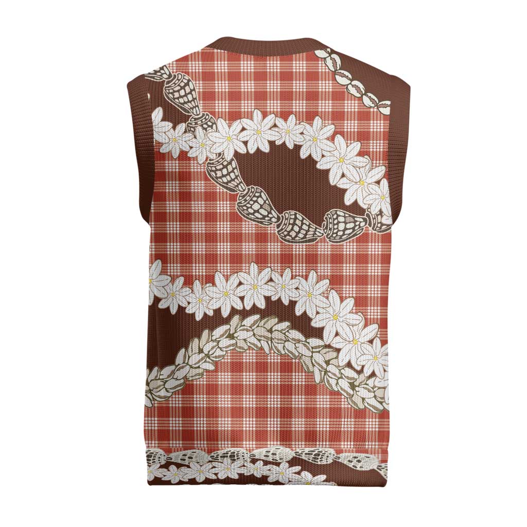 Red Hawaii Tiare and Shell Lei Christmas Knitted V-Neck Vest Hawaiian Palaka Luxury Vibes LT14 - Polynesian Pride