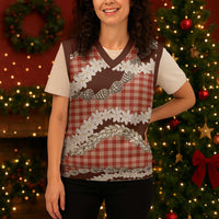 Red Hawaii Tiare and Shell Lei Christmas Knitted V-Neck Vest Hawaiian Palaka Luxury Vibes LT14 - Polynesian Pride