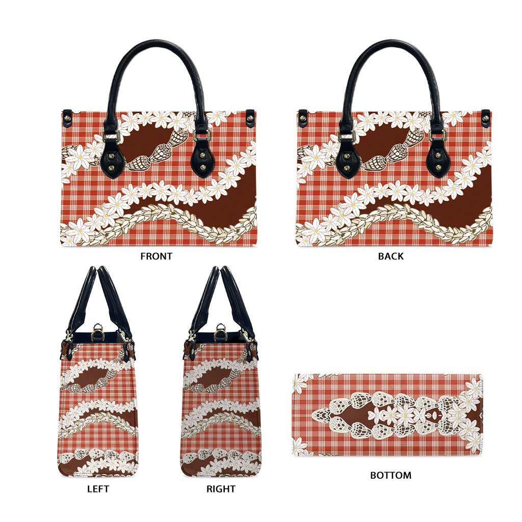 Red Hawaii Tiare and Shell Lei Leather Bag Hawaiian Palaka Luxury Vibes - Polynesian Pride