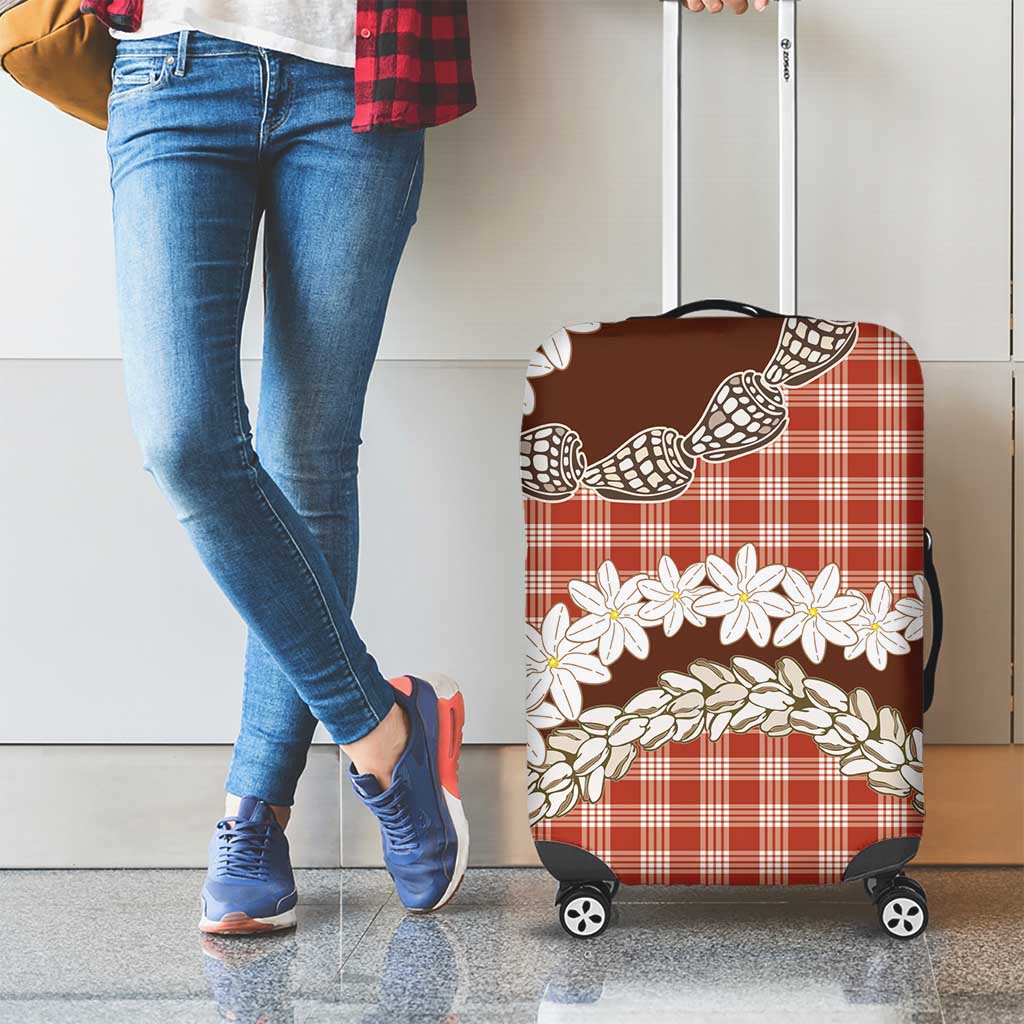 Red Hawaii Tiare and Shell Lei Luggage Cover Hawaiian Palaka Luxury Vibes - Polynesian Pride
