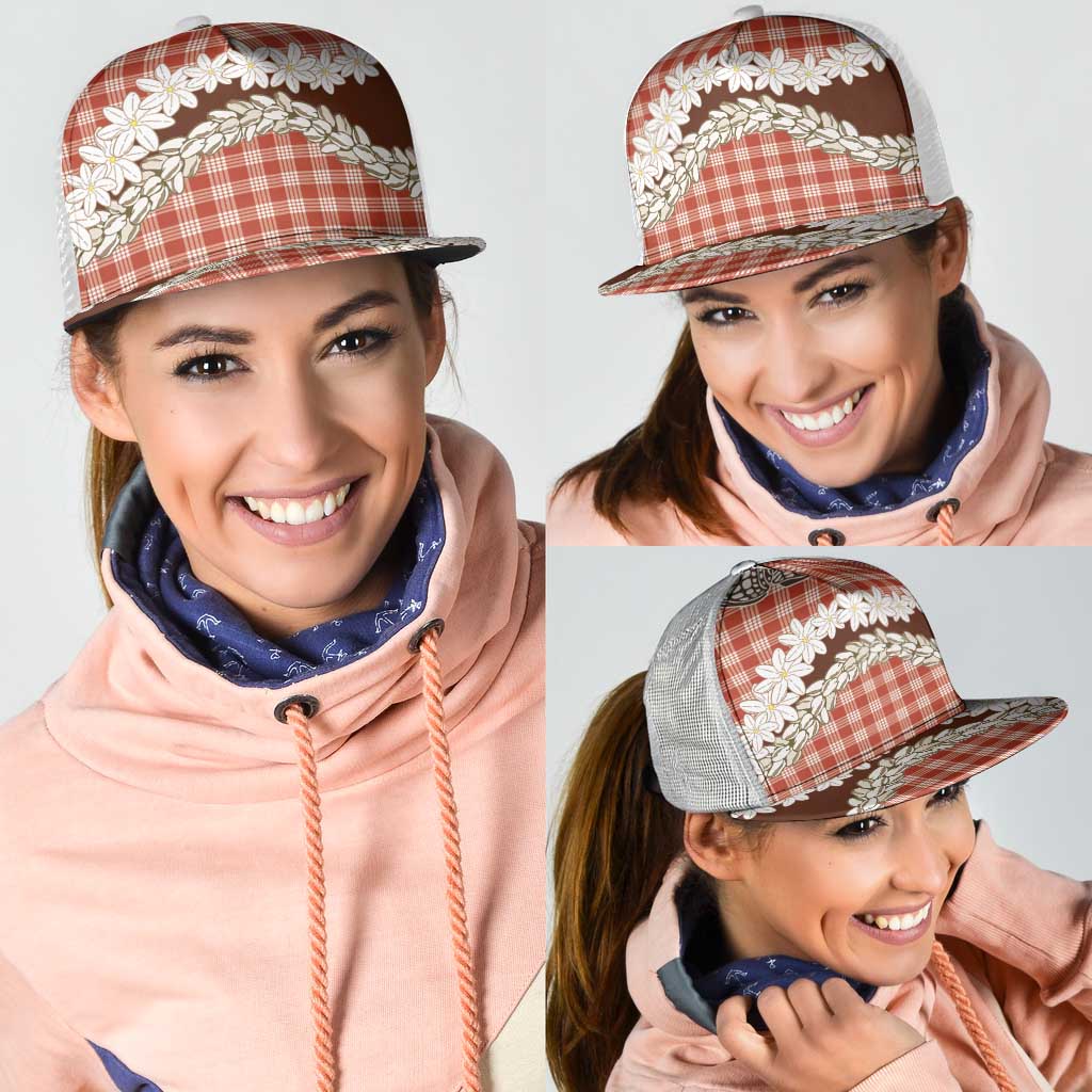 Red Hawaii Tiare and Shell Lei Mesh Trucker Cap Hawaiian Palaka Luxury Vibes - Polynesian Pride