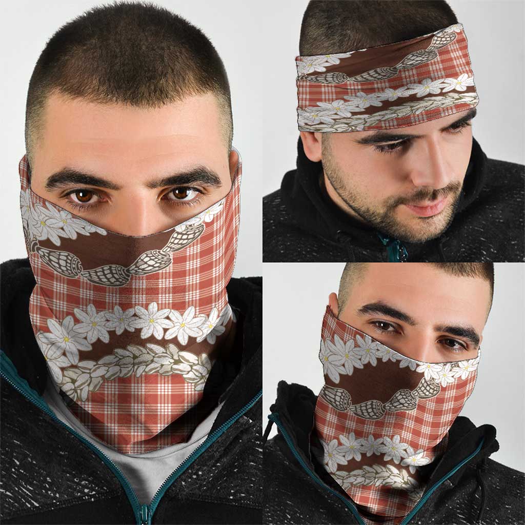 Red Hawaii Tiare and Shell Lei Neck Gaiter Hawaiian Palaka Luxury Vibes - Polynesian Pride