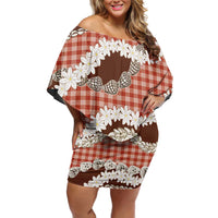 Red Hawaii Tiare and Shell Lei Off Shoulder Short Dress Hawaiian Palaka Luxury Vibes LT14 Women Red - Polynesian Pride