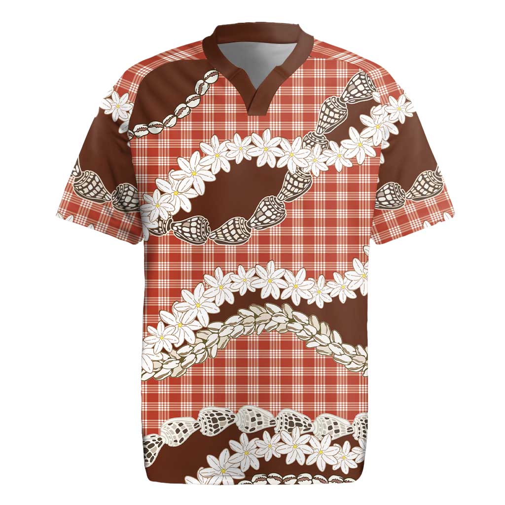 Red Hawaii Tiare and Shell Lei Rugby Jersey Hawaiian Palaka Luxury Vibes LT14 Red - Polynesian Pride
