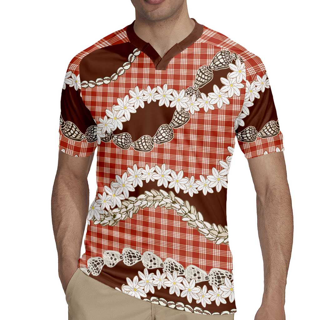 Red Hawaii Tiare and Shell Lei Rugby Jersey Hawaiian Palaka Luxury Vibes LT14 - Polynesian Pride
