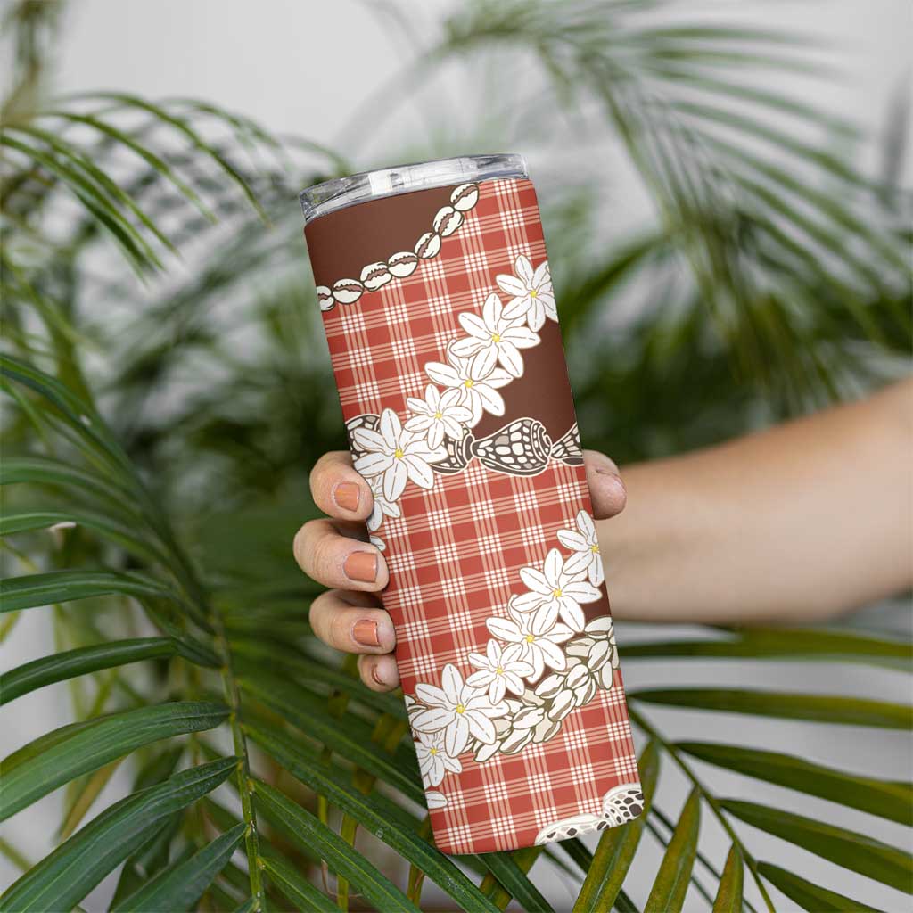 Red Hawaii Tiare and Shell Lei Skinny Tumbler Hawaiian Palaka Luxury Vibes LT14 - Polynesian Pride