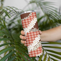 Red Hawaii Tiare and Shell Lei Skinny Tumbler Hawaiian Palaka Luxury Vibes LT14 - Polynesian Pride