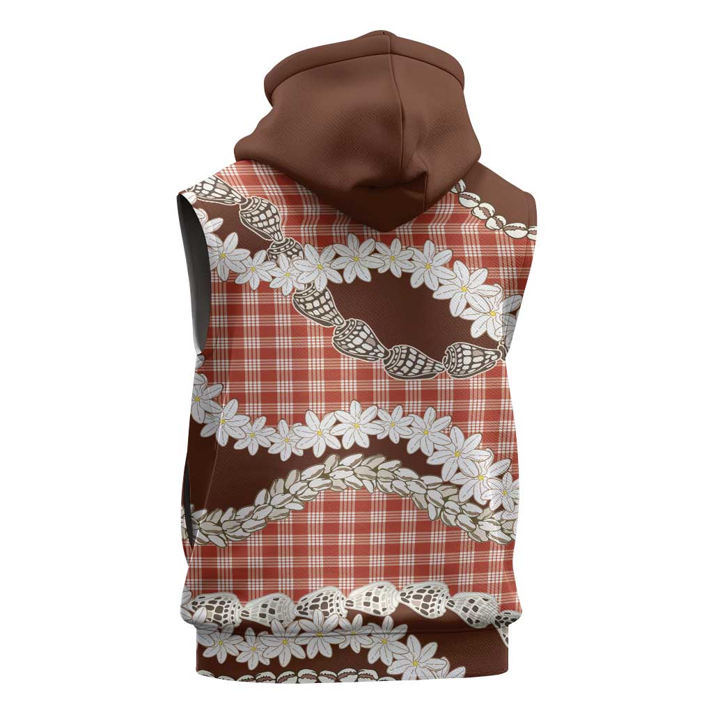 Red Hawaii Tiare and Shell Lei Sleeveless Hoodie Hawaiian Palaka Luxury Vibes - Polynesian Pride
