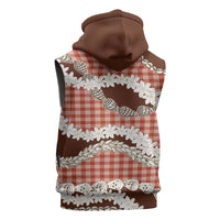 Red Hawaii Tiare and Shell Lei Sleeveless Hoodie Hawaiian Palaka Luxury Vibes - Polynesian Pride