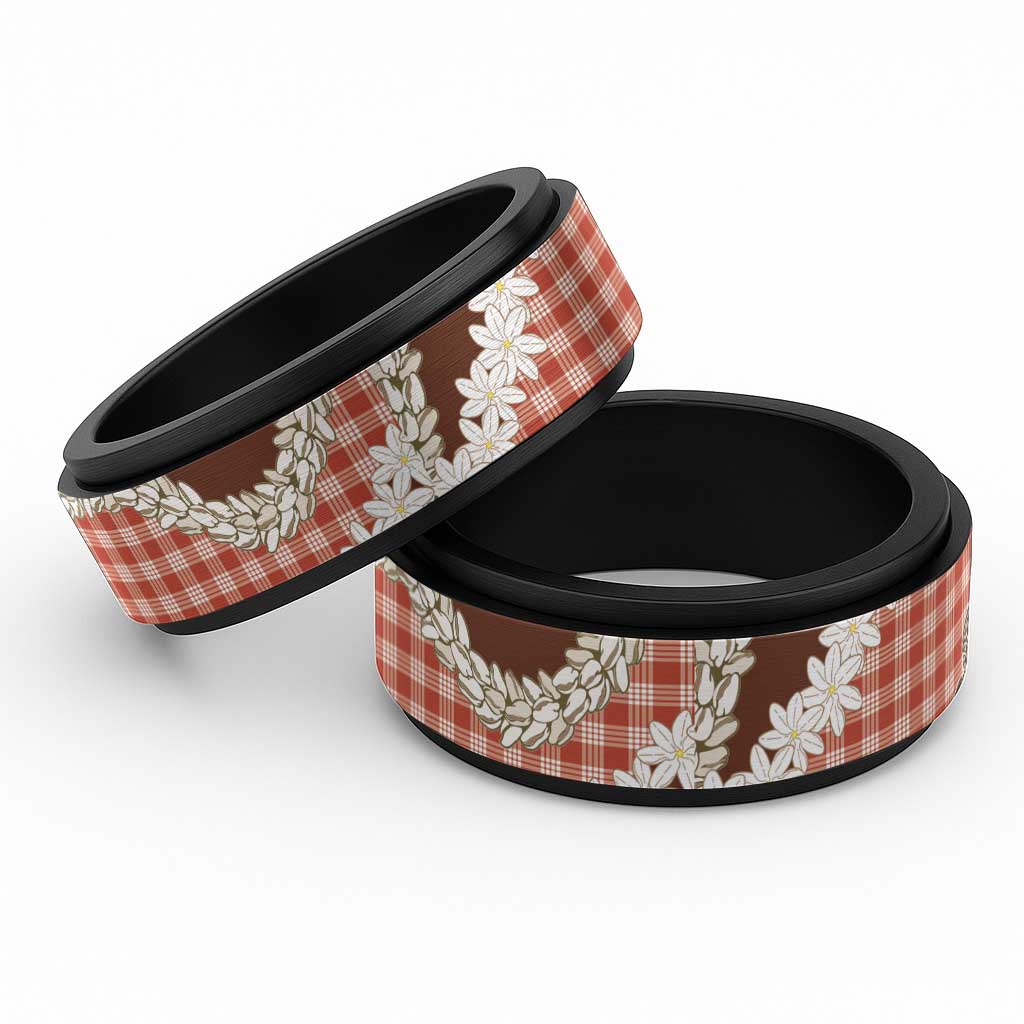 Red Hawaii Tiare and Shell Lei Spinner Ring Hawaiian Palaka Luxury Vibes - Polynesian Pride