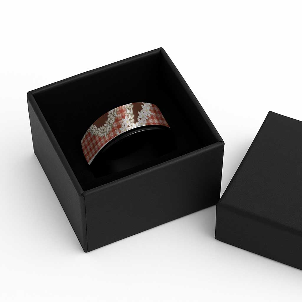 Red Hawaii Tiare and Shell Lei Spinner Ring Hawaiian Palaka Luxury Vibes - Polynesian Pride