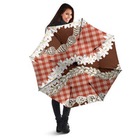 Red Hawaii Tiare and Shell Lei Umbrella Hawaiian Palaka Luxury Vibes - Polynesian Pride