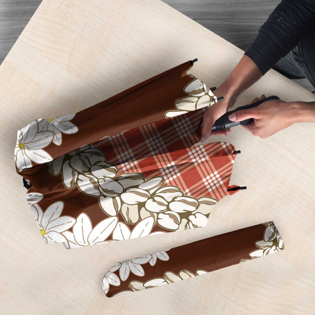 Red Hawaii Tiare and Shell Lei Umbrella Hawaiian Palaka Luxury Vibes - Polynesian Pride