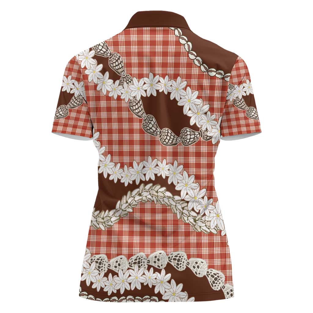 Red Hawaii Tiare and Shell Lei Women Polo Shirt Hawaiian Palaka Luxury Vibes - Polynesian Pride
