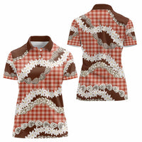 Red Hawaii Tiare and Shell Lei Women Polo Shirt Hawaiian Palaka Luxury Vibes - Polynesian Pride