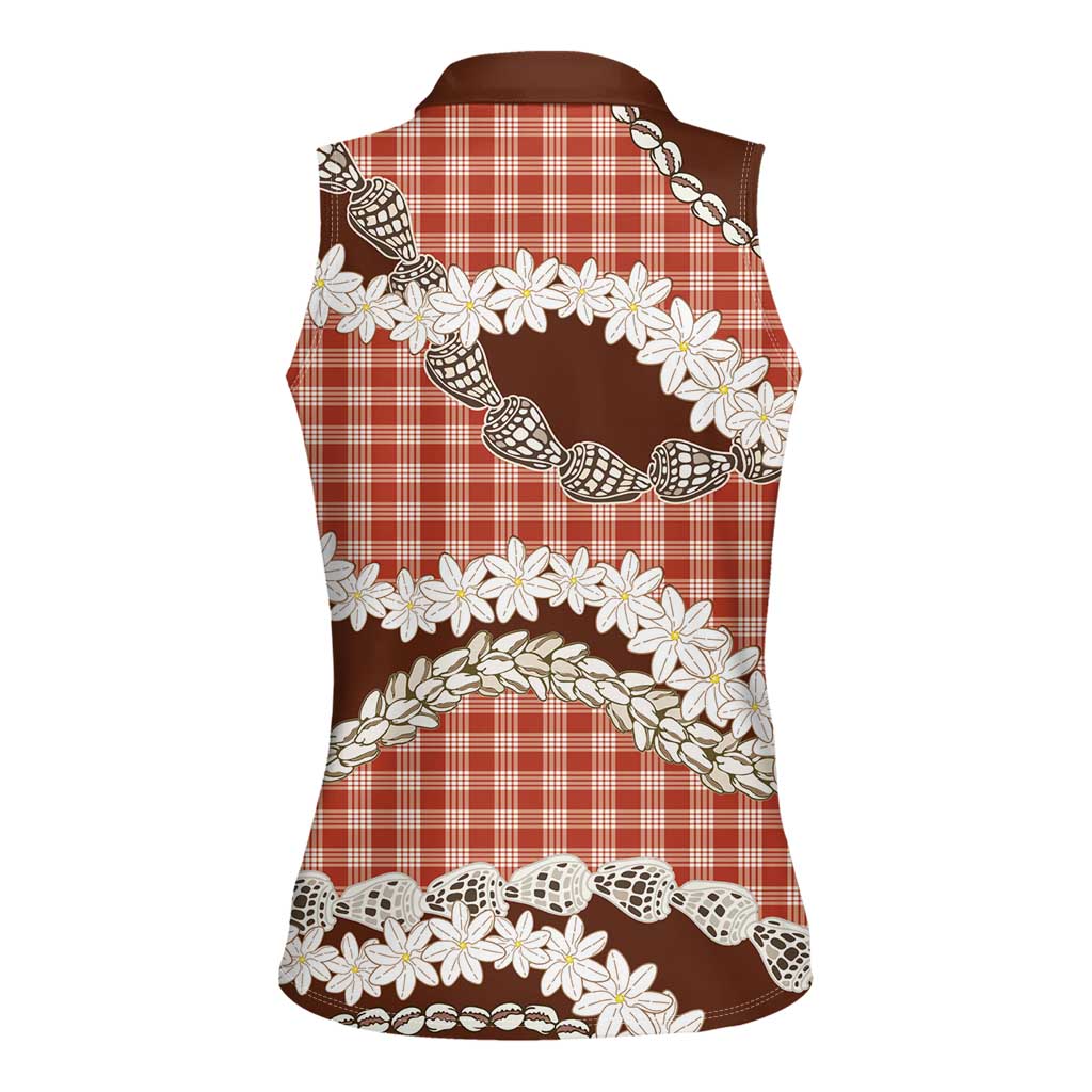 Red Hawaii Tiare and Shell Lei Women Sleeveless Polo Shirt Hawaiian Palaka Luxury Vibes LT14 - Polynesian Pride