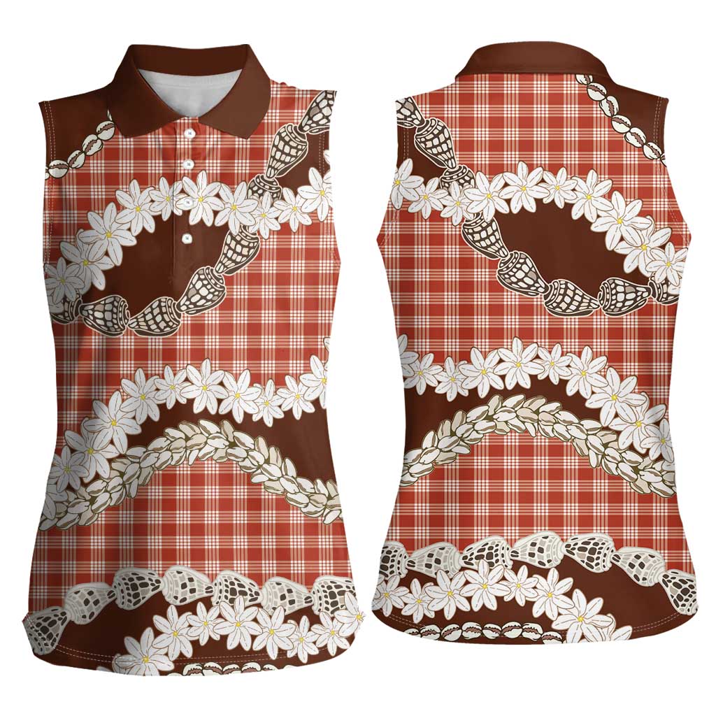 Red Hawaii Tiare and Shell Lei Women Sleeveless Polo Shirt Hawaiian Palaka Luxury Vibes LT14 - Polynesian Pride