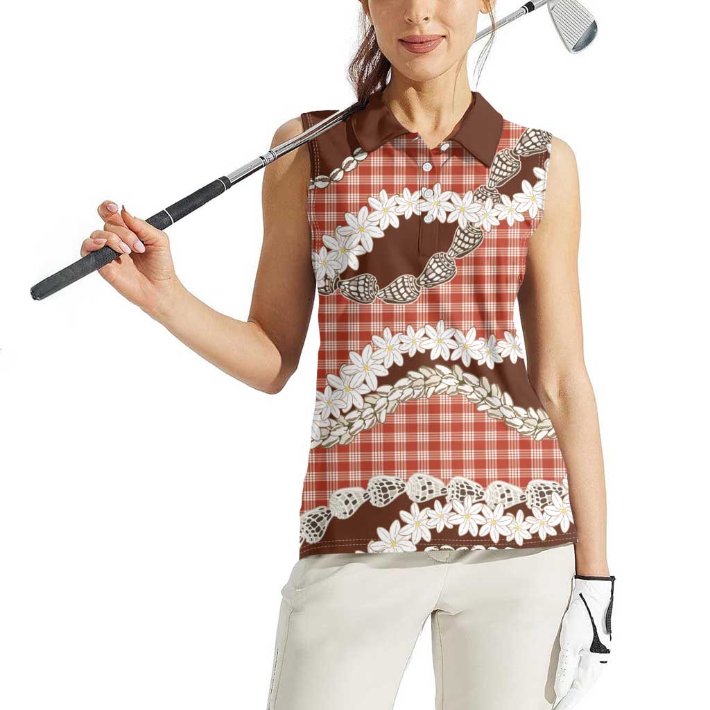 Red Hawaii Tiare and Shell Lei Women Sleeveless Polo Shirt Hawaiian Palaka Luxury Vibes LT14 - Polynesian Pride