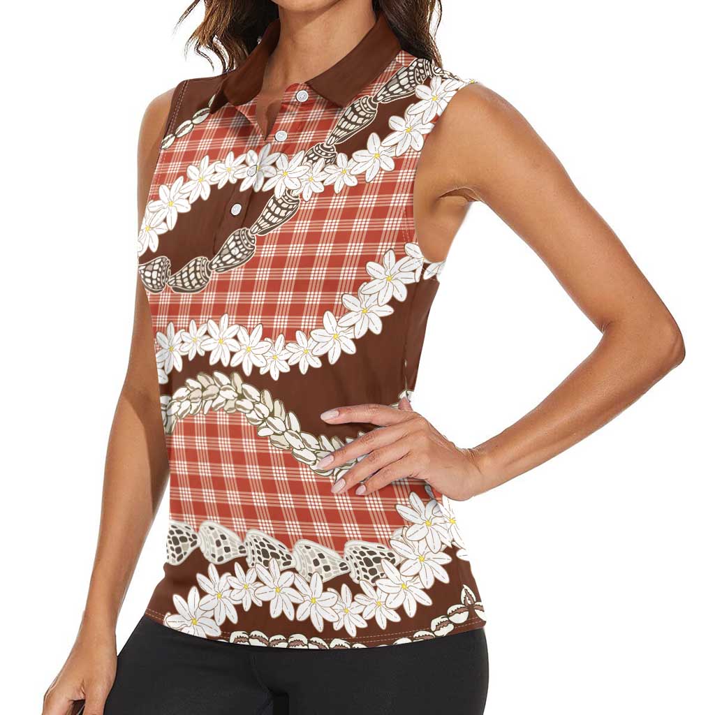 Red Hawaii Tiare and Shell Lei Women Sleeveless Polo Shirt Hawaiian Palaka Luxury Vibes LT14 - Polynesian Pride