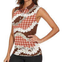 Red Hawaii Tiare and Shell Lei Women Sleeveless Polo Shirt Hawaiian Palaka Luxury Vibes LT14 - Polynesian Pride