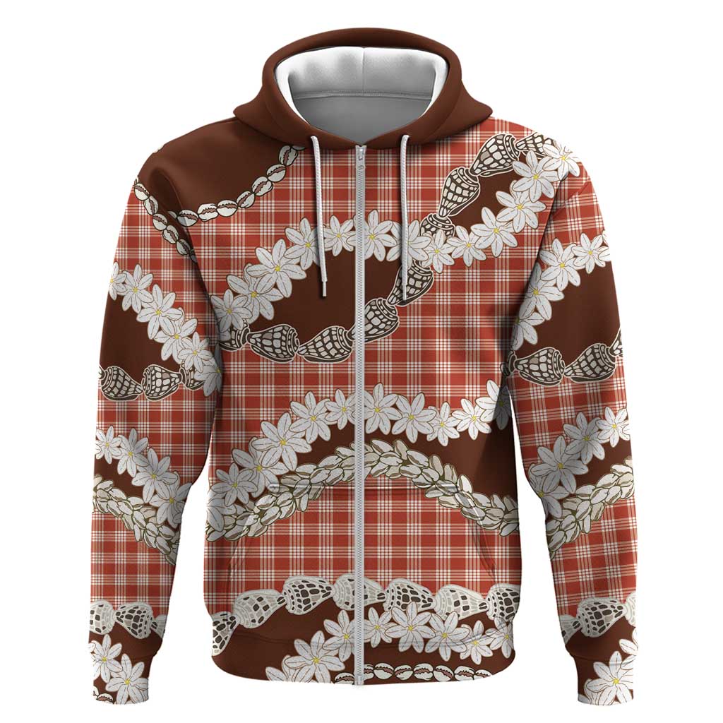 Red Hawaii Tiare and Shell Lei Zip Hoodie Hawaiian Palaka Luxury Vibes - Polynesian Pride
