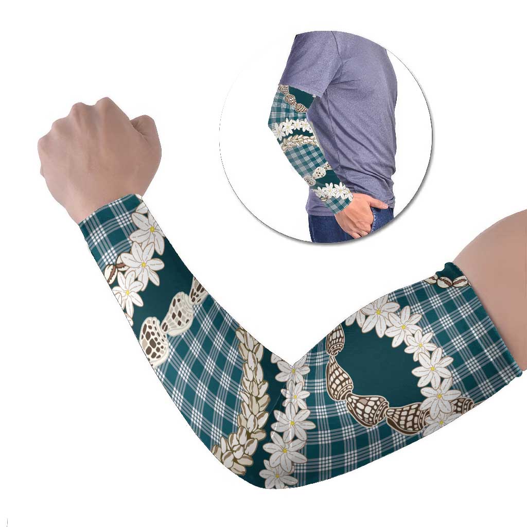 Dark Cyan Hawaii Tiare and Shell Lei Arm Sleeves Hawaiian Palaka Luxury Vibes LT14 Set of 2 Dark Cyan - Polynesian Pride