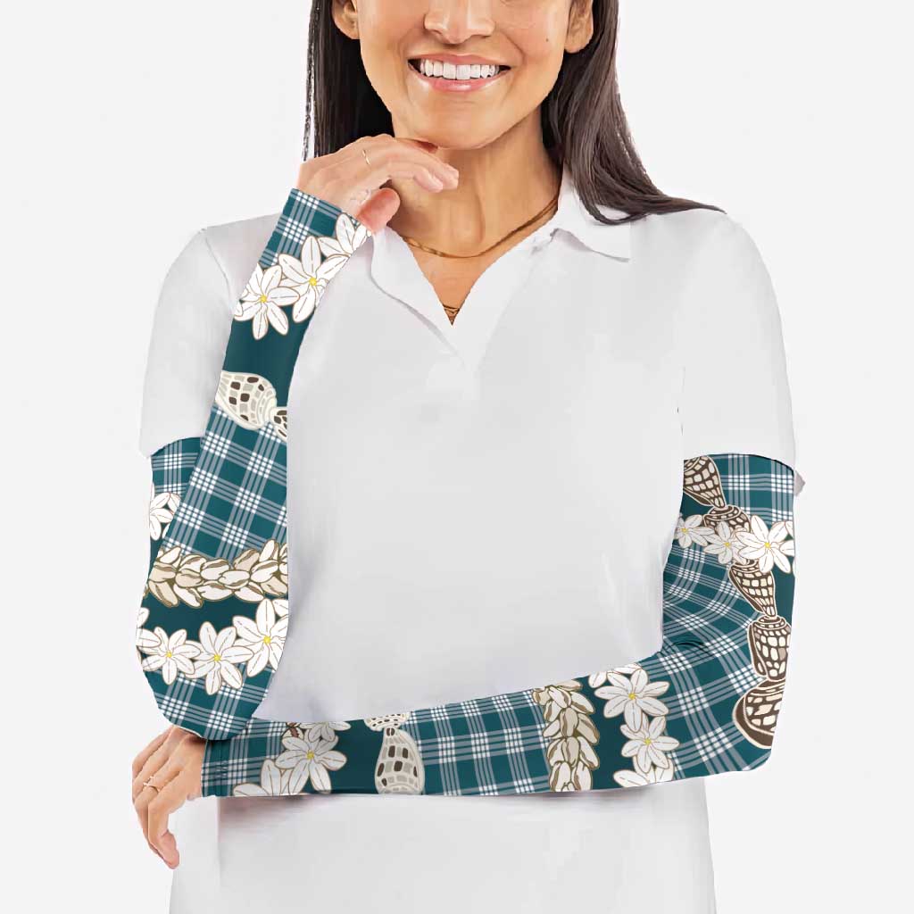 Dark Cyan Hawaii Tiare and Shell Lei Arm Sleeves Hawaiian Palaka Luxury Vibes LT14 - Polynesian Pride