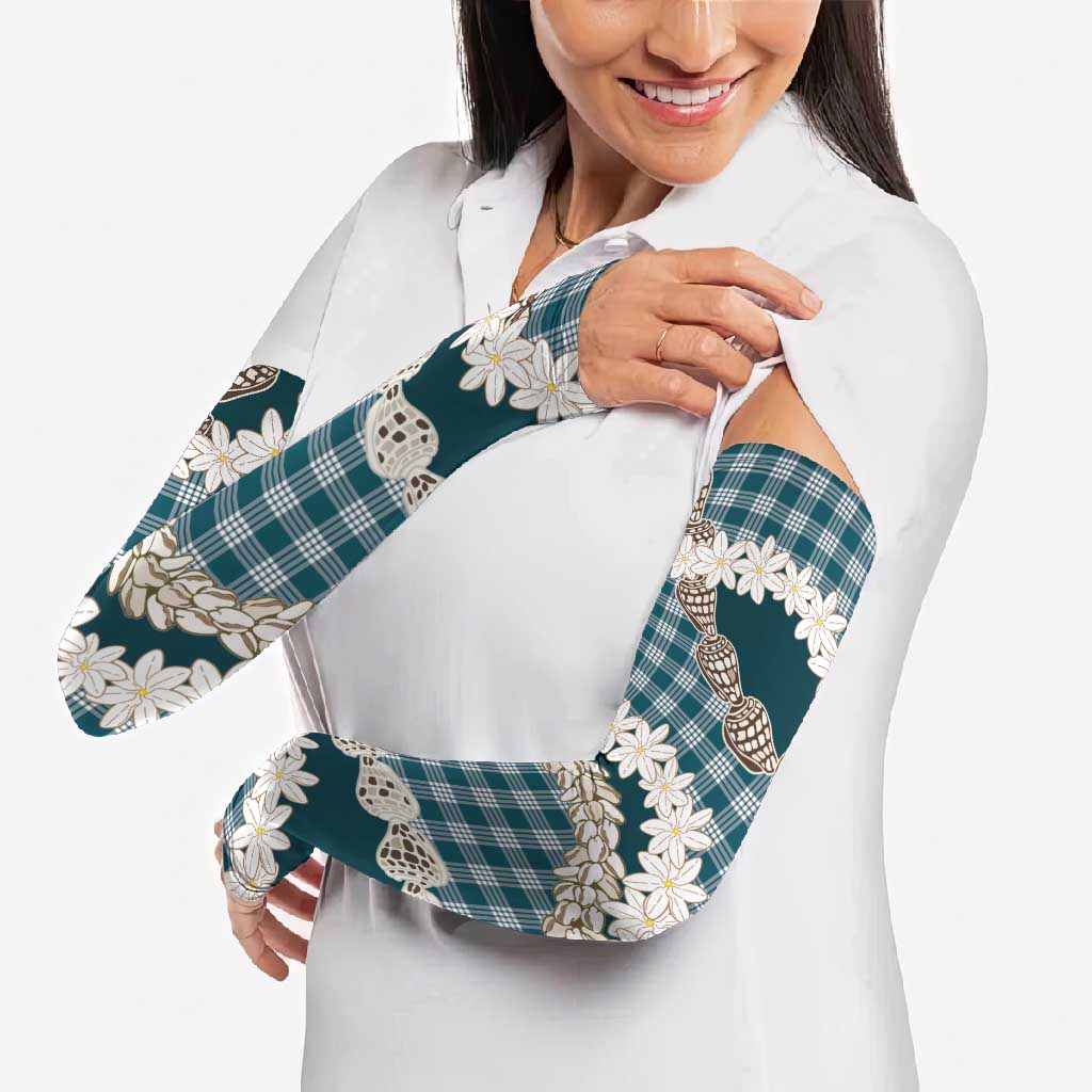 Dark Cyan Hawaii Tiare and Shell Lei Arm Sleeves Hawaiian Palaka Luxury Vibes LT14 - Polynesian Pride