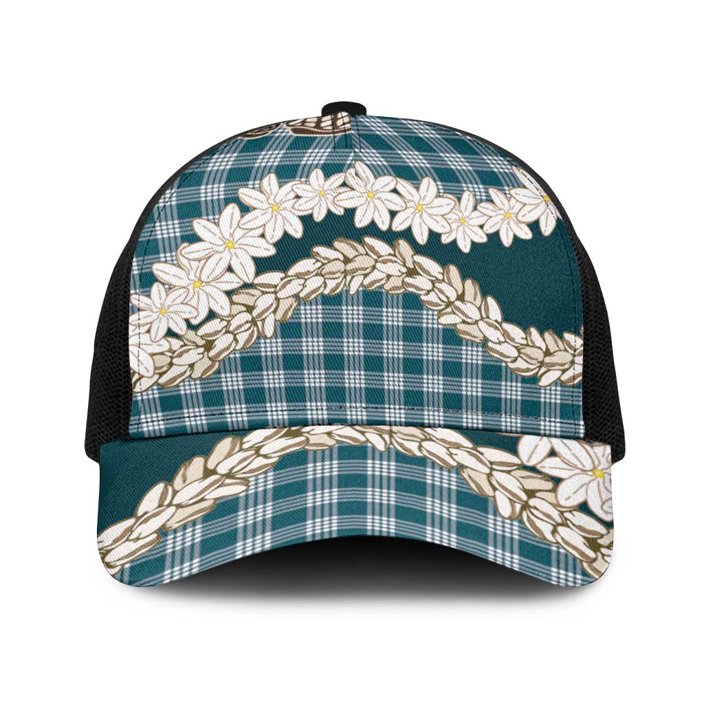 Dark Cyan Hawaii Tiare and Shell Lei Baseball Net Cap Hawaiian Palaka Luxury Vibes - Polynesian Pride