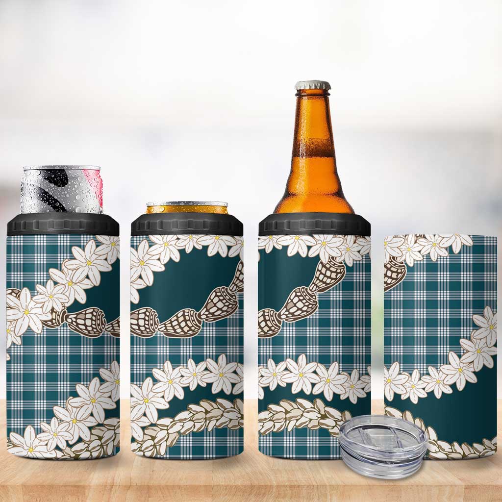 Dark Cyan Hawaii Tiare and Shell Lei 4 in 1 Can Cooler Tumbler Hawaiian Palaka Luxury Vibes LT14 - Polynesian Pride