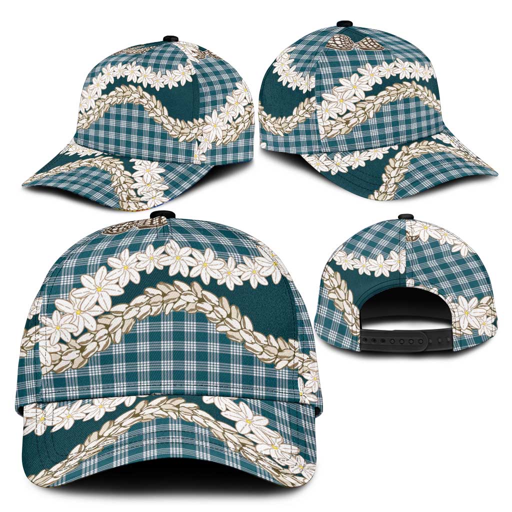 Dark Cyan Hawaii Tiare and Shell Lei Classic Cap Hawaiian Palaka Luxury Vibes - Polynesian Pride